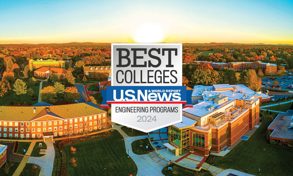 Overhead photo of ǿ޴ý campus with US News and World Report Best Engineering Programs 2024 banner